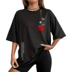 UOUA Women Oversized Graphic T-Shirt Casual Cotton Tees Printed Summer Tops Rose-black