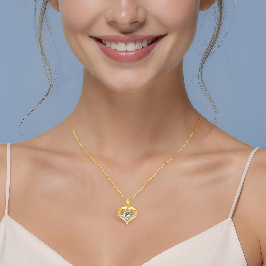CDE Mothers Day Gifts 18K Gold Plated Initial Love Heart 2 Carat Moissanite Necklaces for Women 925 Sterling Silver Jewelry Christmas Anniversary Birthday Present Gifts for Wife Lady Girlfriend Her