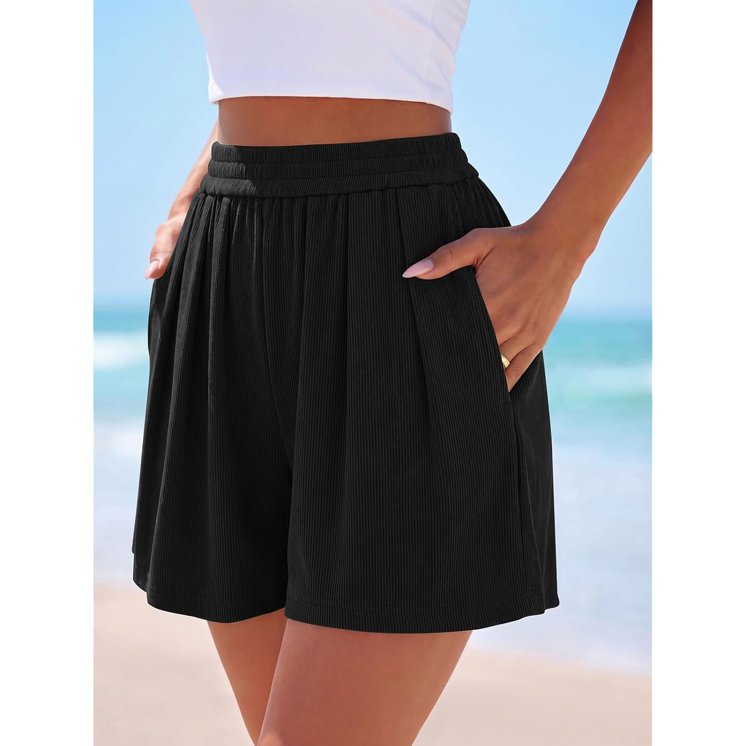 Flowy Summer Shorts for Women High Waisted Wide Leg Knitted Wide Leg Soft Pajama Shorts Women Vacation Outfits