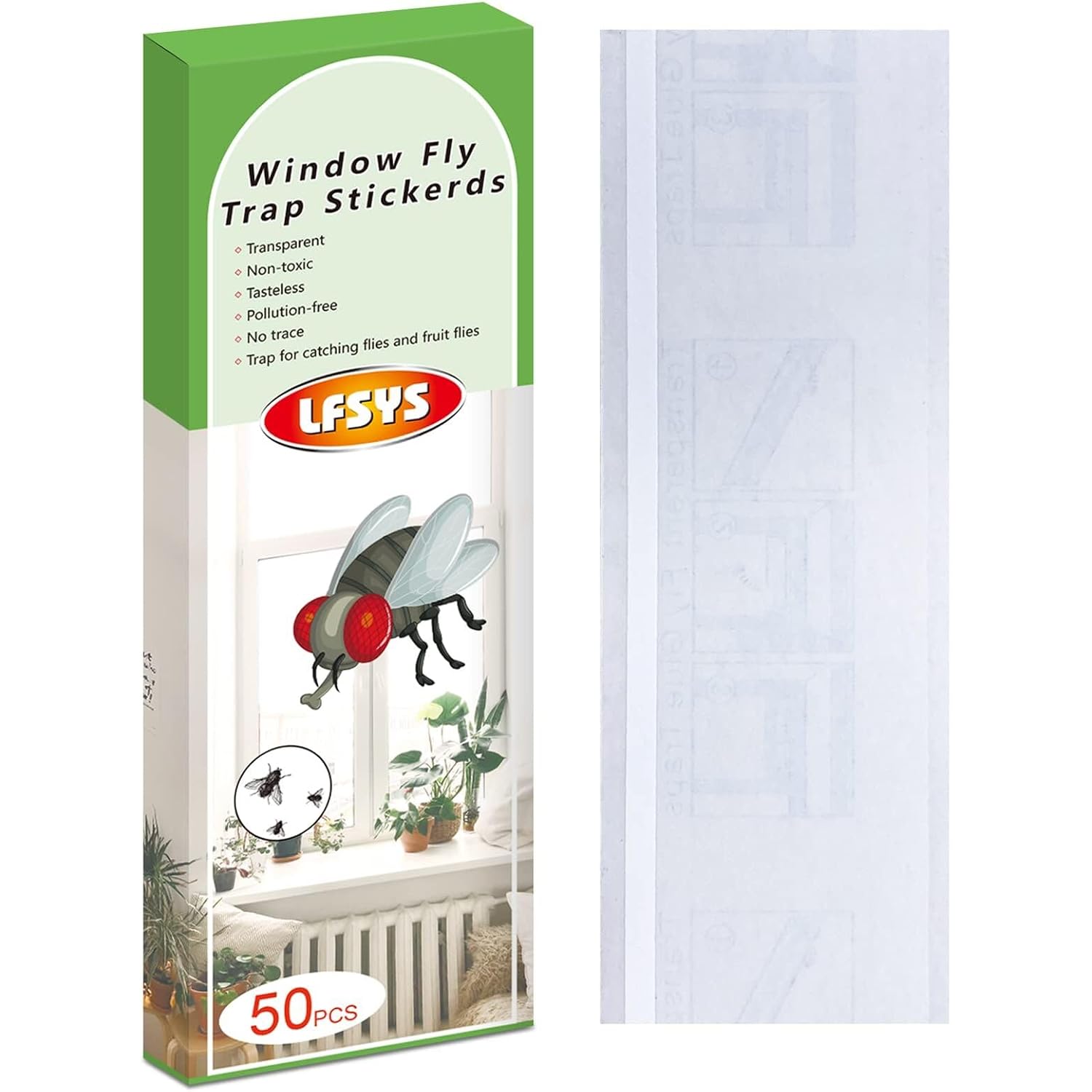 Lfsys 50 Pack Window Fly Trap, Fruit Fly Traps For Indoors, Fly Paper Sticky Strips, Fly Traps For Indoors Clear