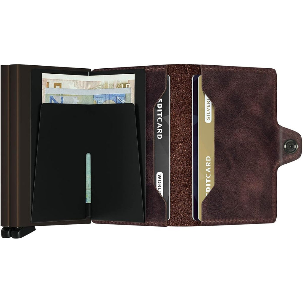 Secrid Twin Wallet, Vintage Chocolate, Genuine Leather With Rfid Protecton, Holds Up To 16 Cards