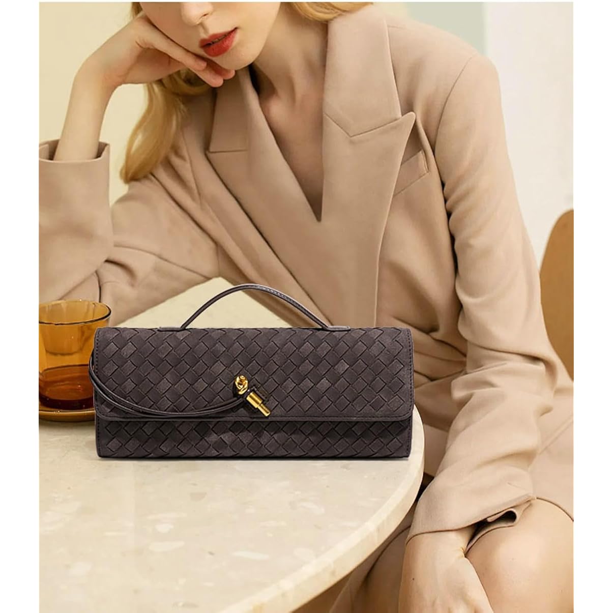 Trendy Woven Evening Clutch Purses Women Underarm Shoulder Handbag Cute Satchels Crossbody Purse Pu Leather Wallet