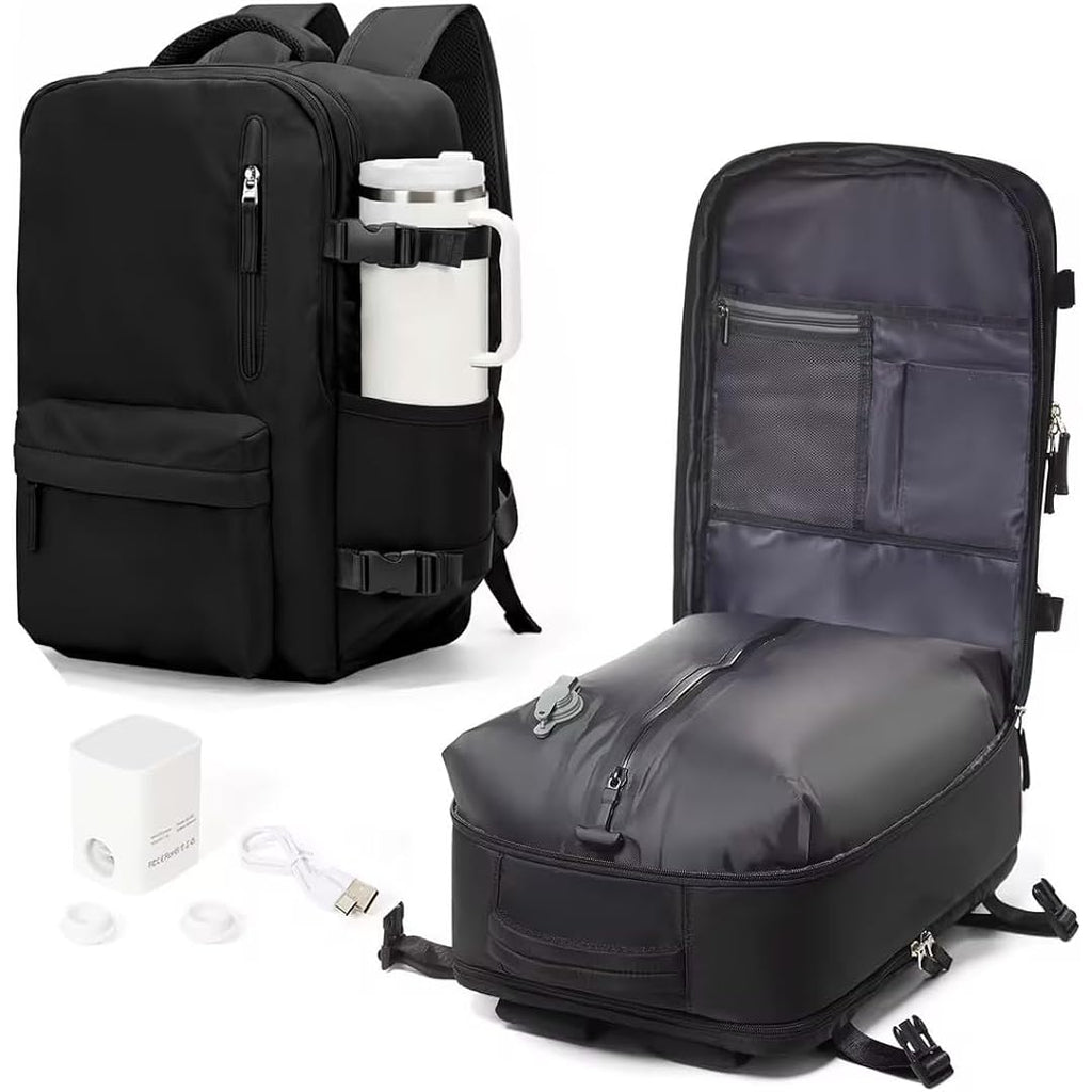 Wonhox Vacuum Seal Backpack For Travel With Air Pump Compression Vacpack Carry On Flight Approved Daypack Laptop Space Saver Bags Storage With Vacuum System 18X14X8 Inches Travel Bag Women Men Black