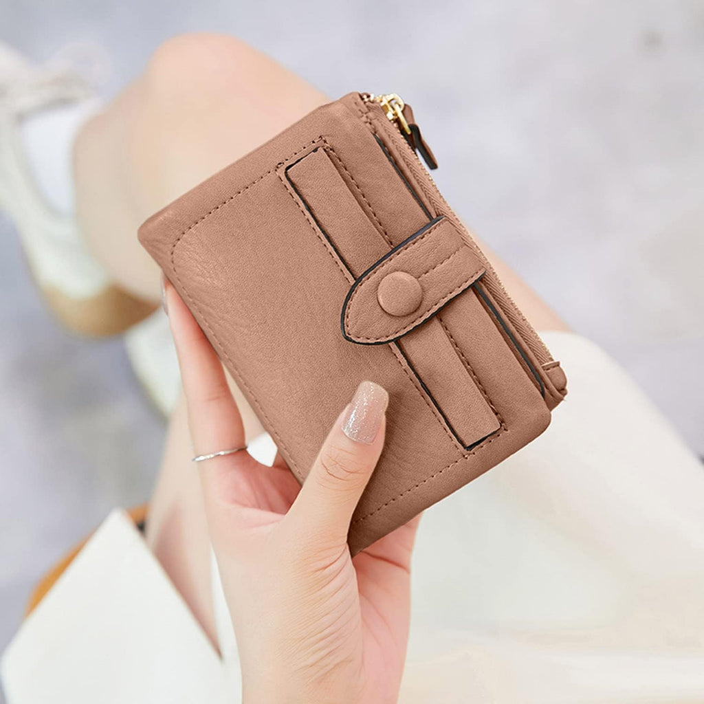 Small Genuine Leather Wallet For Women Trifold/Bifold Rfid Blocking With Zipper Coin Pocket Black (Pink)