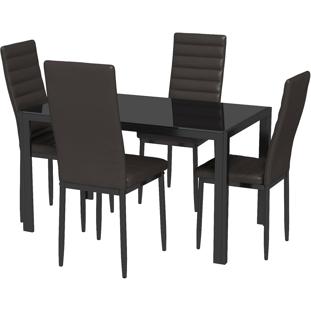 Gizoon 5 Piece Glass Dining Table Set, Kitchen And Chairs For 4, Pu Leather Modern Room Sets For Home, Kitchen, Living Room | Pu Leather Modern Room Sets,Small Dining Table Sets,Space Saving Table And Chairs Set For Home, Kitchen, Living Room
