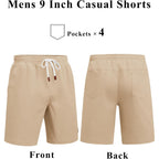 Coofandy Mens Cotton Chino Shorts 9 Inch Casual Shorts Elastic Waist Drawstring Summer Beach Shorts With Pockets