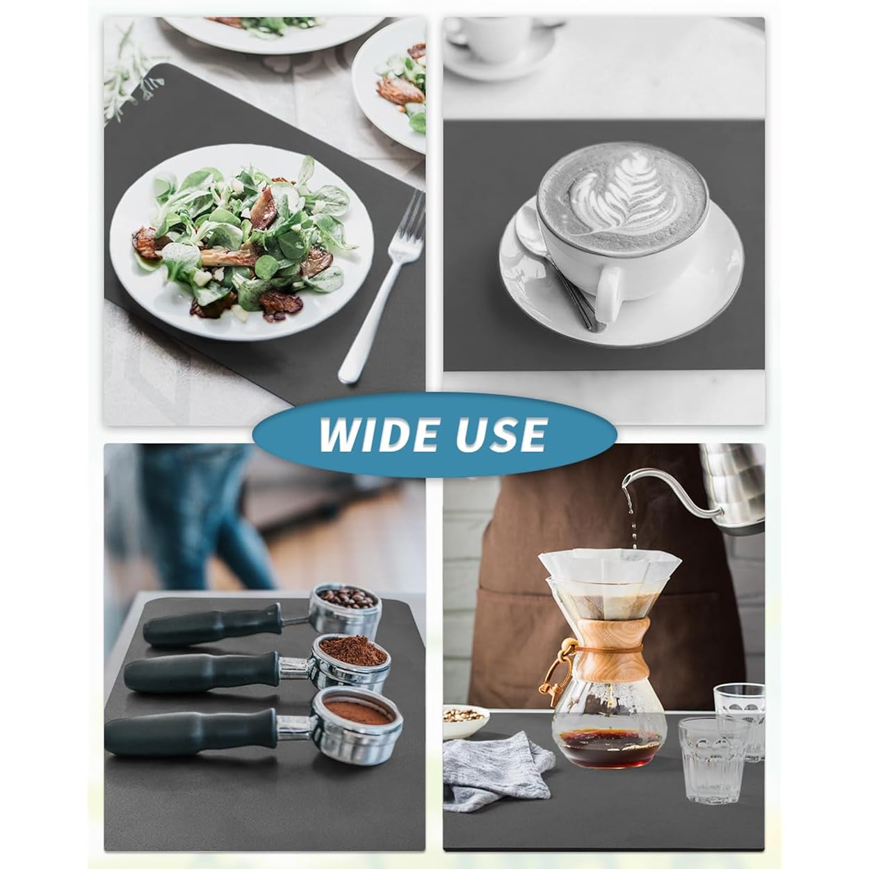 Amoami Coffee Mat Dish Drying Mat For Kitchen Counter-Bar Accessories, Hide Stain, Rubber Backed, Absorbent, Fit Under Coffee Maker, Espresso Machine, Pot, Dish Rack, 12"X19", Dark Grey
