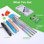 Kynup Reusable Metal Straws (4Packs), Collapsible Travel Drinking Straws With Cases, Cruise Ship Essentials, Cruise Must Haves With Silicone For Gifts (Blue-Black-Rose Gold-Silver)
