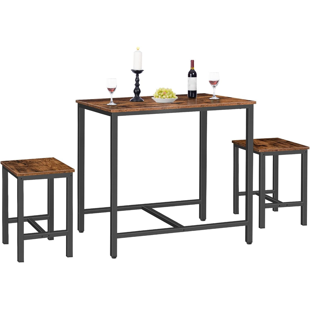 Hoobro 3-Piece Industrial Dining Table Set, Kitchen Table, Space Saving Dinette For Kitchen, Dining Room, Small Space, Breakfast Nook, Living Room, Party, Rustic Brown And Black Bf75Cz01G1
