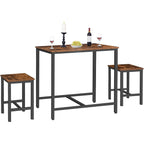 Hoobro 3-Piece Industrial Dining Table Set, Kitchen Table, Space Saving Dinette For Kitchen, Dining Room, Small Space, Breakfast Nook, Living Room, Party, Rustic Brown And Black Bf75Cz01G1