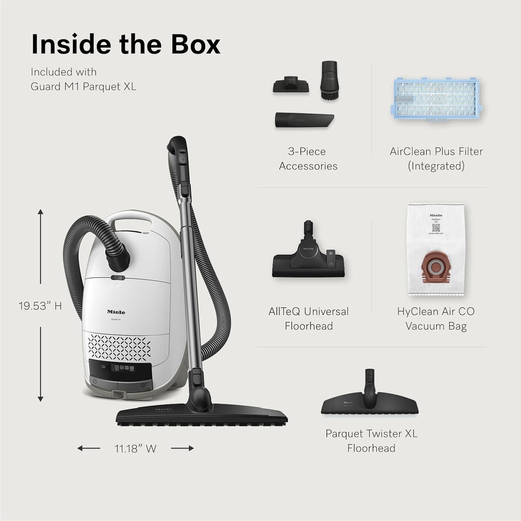 New Miele Guard M1 Parquet Xl Hard Floor Bagged Canister Vacuum Cleaner With High Suction Power, Designed For Special Care Of Hard Floors And Low-Pile Carpet, In Brilliant White