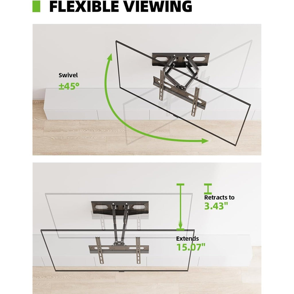 USX MOUNT TV Wall Mount for 32-74 inch Flat Screen/LED/4K up to 110lbs, Full Motion TV Mount Bracket with Swivel & Tilt Articulating Dual Arms, Max VESA 400x400mm, Fits 12/16" Wood Studs