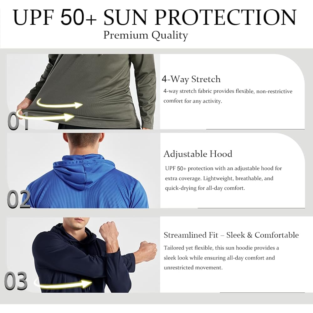 Upf 50+ Sun Protection Shirts For Men, Uv Fishing Hoodie With Face Mask, Long Sleeve Outdoor Shirt For Hiking & Outdoor Work