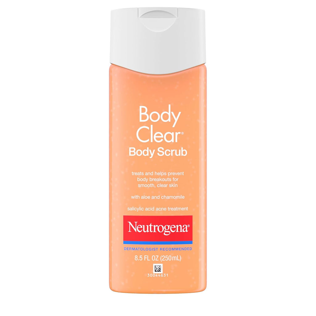 Neutrogena Body Clear Acne Body Wash And Exfoliating Body Scrub, 2% Salicylic Acid Cleanser, Chest, Shoulder & Back Acne Treatment, Non-Comedogenic, Oil-Free Shower Gel, 8.5 Fl Oz