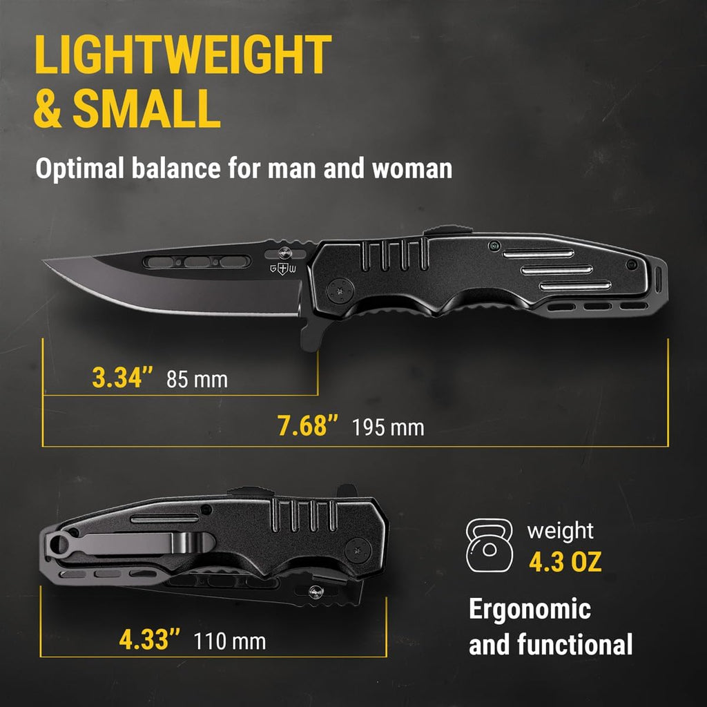 Safety Lock Pocket Knife - 3.4-inch Sharp Blade - Folding Tactical with Aluminum Handle - Ideal Tool for EDC Camping Hunting Survival Hiking - Food Processing Knives - Birthday Gifts for Men 6681
