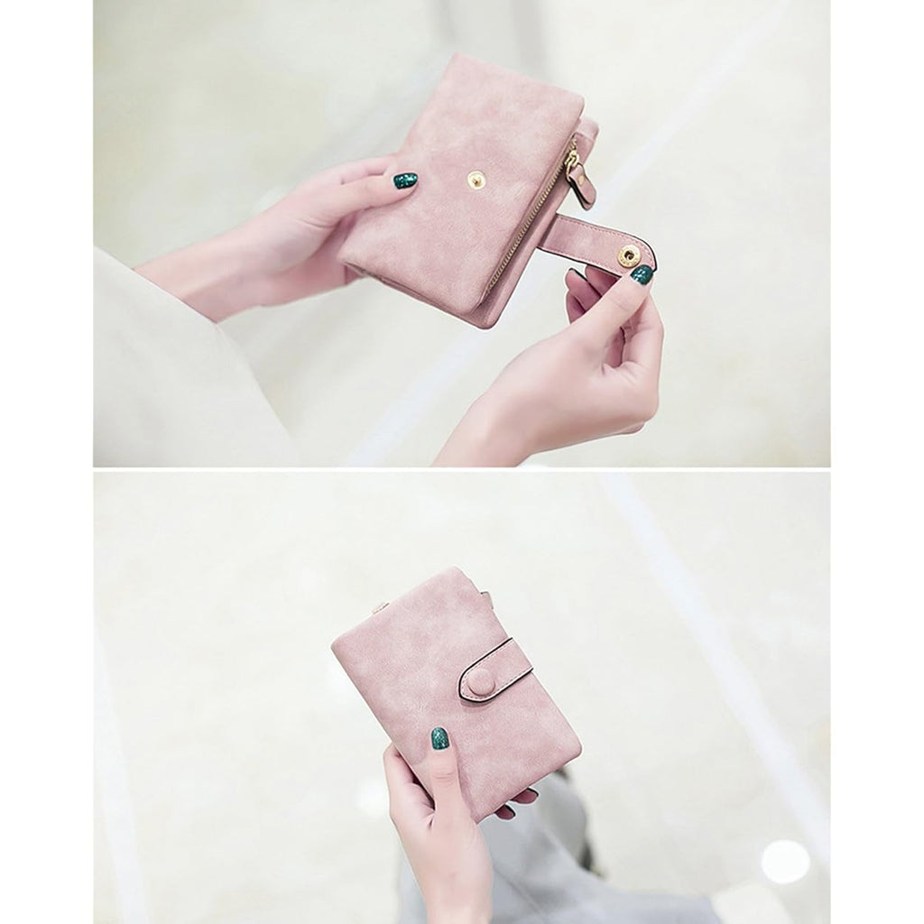 Topkull Bifold Small Rfid Soft Leather Ladies Trifold Wallets Billfolds Mini Wristlet Clutch Cute Zipper Coin Purse With Wrist Strap (Pink)