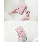 Topkull Bifold Small Rfid Soft Leather Ladies Trifold Wallets Billfolds Mini Wristlet Clutch Cute Zipper Coin Purse With Wrist Strap (Pink)