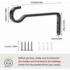 Saffruff Heavy Duty Plant Hooks For Wall: 6-Inch 2 Pack Plant Hangers Outdoor, Hold 35Lb, Bird Feeder Hanger For Outside, Iron Planter Brackets For Hanging Baskets, Wind Chime, Lantern, Metal - Black