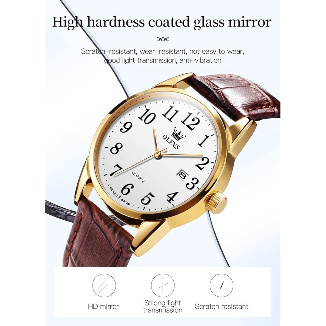 Olevs Elegant Women'S Watch Brown Leather Chronograph Watches For Women Medium Dial Fashion Dress Women Watch Waterproof Quartz Female Wristwatch Day Date Diamond Retro Watch For Women