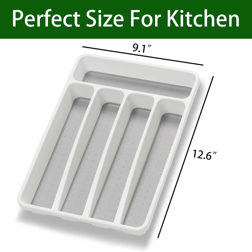 Loyareal Silverware Organizer Utenisl Organizer Holder Kitchen Drawer Organizer Plastic Silverware Tray For Drawer Flatware Organizer 5 Compartment White