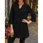 Womens Tunic Tops 3/4 Bell Sleeve Loose Fit Tunics Dressy Casual Side Split Flare Top for Leggings S-3XL