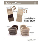 Heliums Soft Hair Ties - No Damage Seamless Nylon Fabric Bands, Stretchy Ponytail Holders For Thin & Thick Hair - Standard 1.5 Inch, Neutrals, 20 Pack