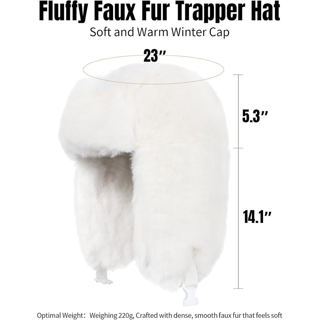 Ushanka Hat for Men Women Winter Cozy Plush Fur Russian Hat with Ear Flaps, Fluffy Furry Fuzzy Windproof Warm Trapper Hat