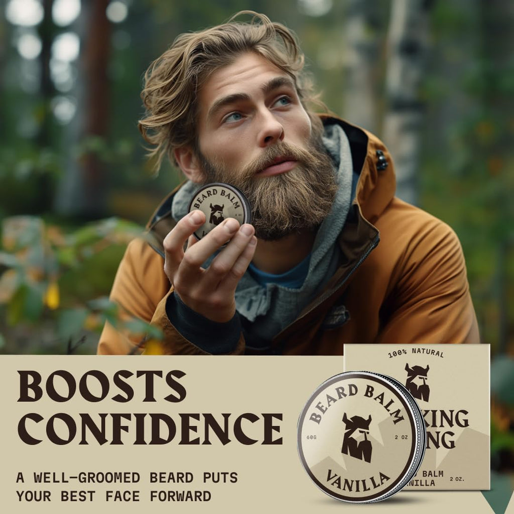 Striking Viking Beard Balm for Men - 2 oz, Vanilla Scent - Light Hold Moisturizer & Beard Conditioner for Men That Softens & Nourishes Coarse Facial Hair with Shea Butter & Tea Tree Oil