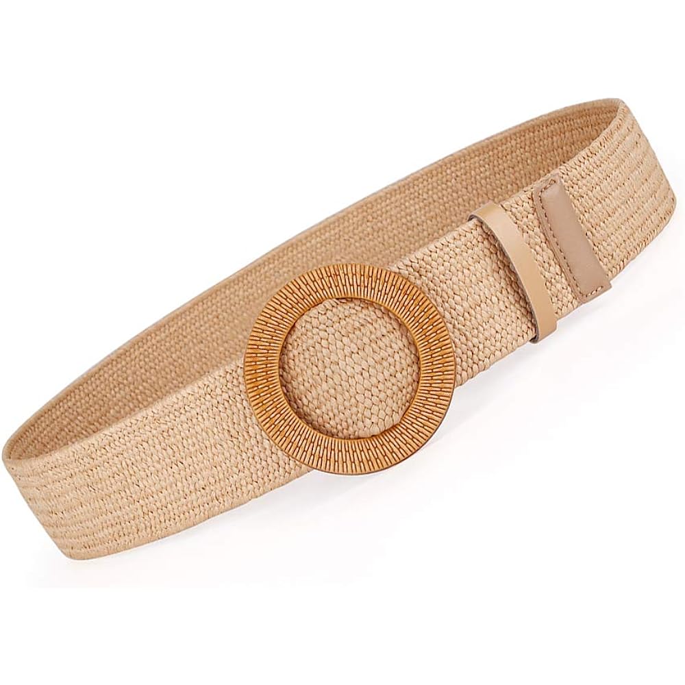 Rrwin Rattan Straw Raffia Summer Belts for Women 2026 Elastic Stretch Woven Waist Wide Band