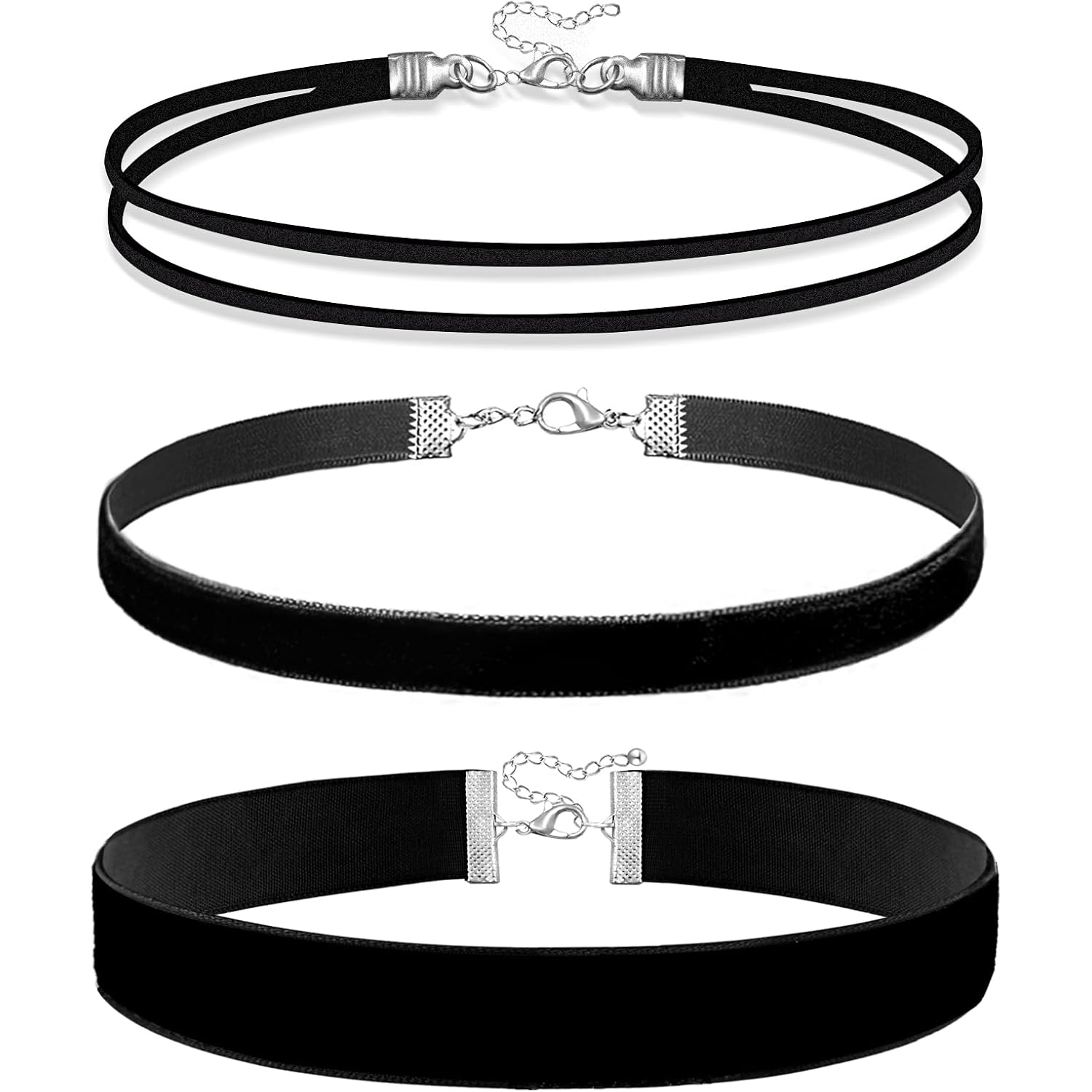 Ronglry 3pcs Black Choker Necklace for Women Black Velvet Choker Set Layered Black Choker Necklaces Classic Chokers for Women Adjustable Gothic Lace Black Collar Necklace for Party Cosplay Christmas Birthday Jewelry Gifts