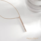 MignonandMignon 4 Sided Engraved Bar Necklace Personalized | Coordinates Name Necklace for Women Gold Silver | Custom Engraved Pendant Mom Gift Mothers Day Birthday