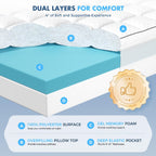 Twin Xl Dual Layer 4 Inch Memory Foam Mattress Topper For Pressure Relief, 2" Breathable Pillow Top Plus 2" Cooling Gel Memory Foam Mattress Pad, 21" Elastic Pocket, Medium Support, White