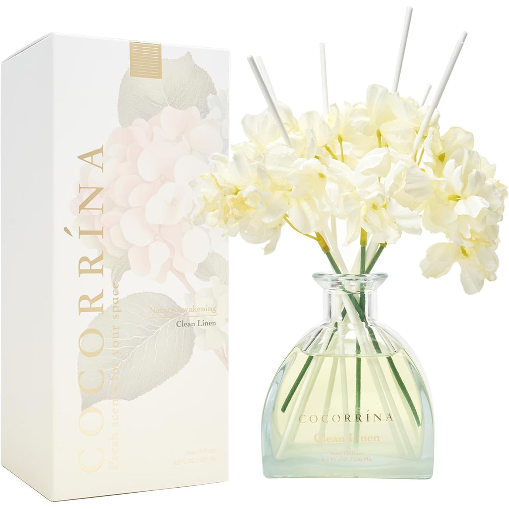 Reed Diffuser - 8.5 Oz Clean Linen Reed Diffuser With 8 Sticks For Home Bathroom Shelf Decor (Simple Luxe Collection)