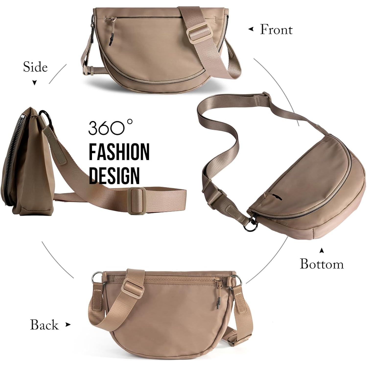 Crescent Bag For Women And Men, Fashion Medium Nylon Folding Crescent Moon Bag Single Shoulder Bag With Adjustable Strap