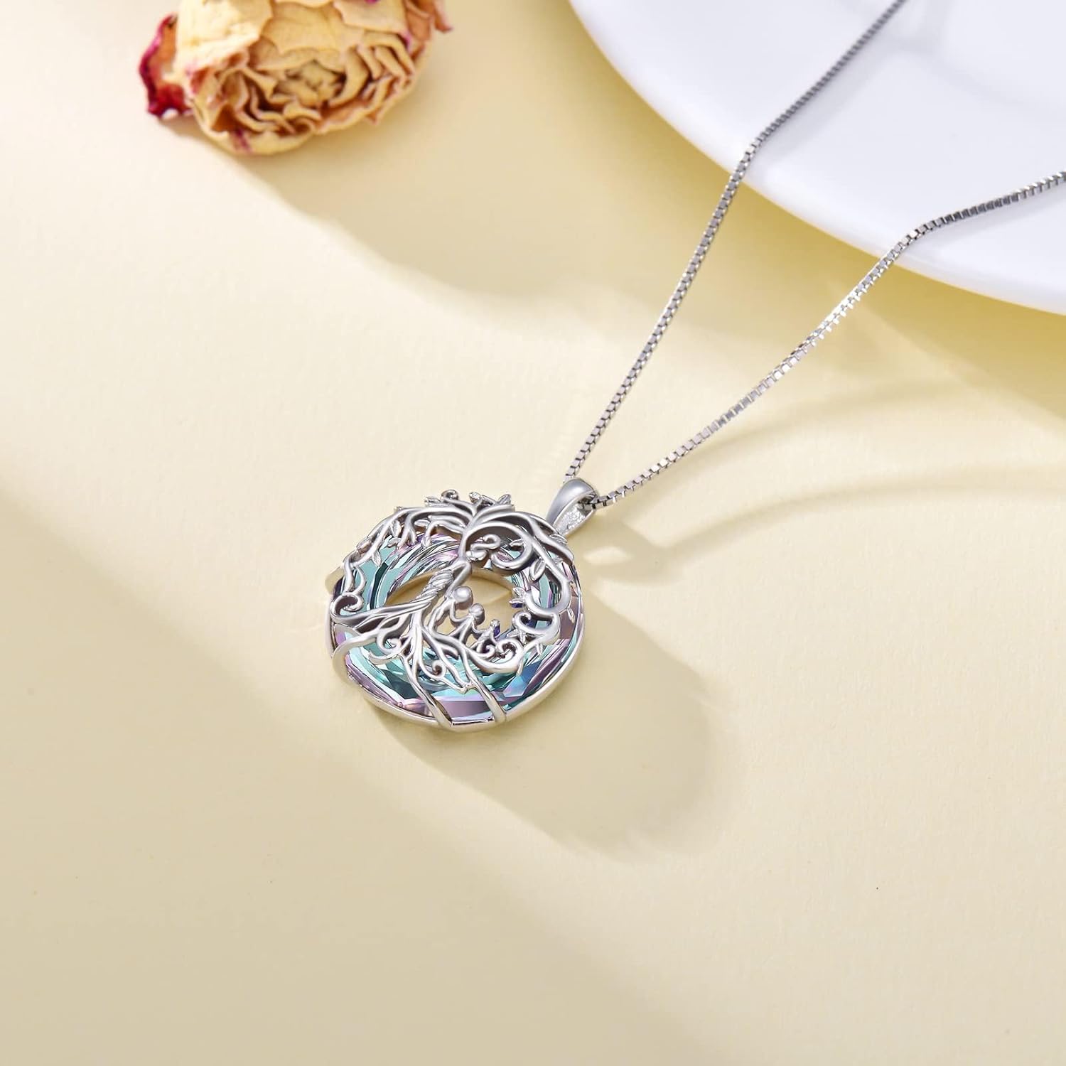 TOUPOP Mothers Gifts for Mom, Mother and Daughter/Son Necklace Sterling Silver Tree of Life Pendant with Austrian Crystal Jewelry Birthday Gifts for Women