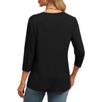 WIHOLL Womens Tops 3/4 Length Sleeve V Neck Casual Tunic Tops Basic Shirts Loose Fit Blouse