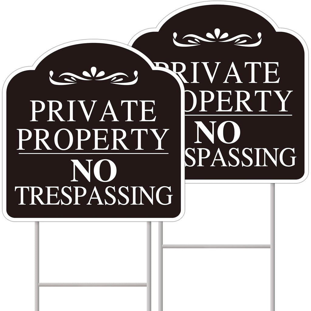 No Trespassing Signs Private Property, Large 2-Pack Private Property No Trespassing Sign 12"X12" Double-Sided H-Stake Metal Stakes, Outdoor Yard Sign, Private Property Signs For Home And Front Door