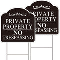 No Trespassing Signs Private Property, Large 2-Pack Private Property No Trespassing Sign 12"X12" Double-Sided H-Stake Metal Stakes, Outdoor Yard Sign, Private Property Signs For Home And Front Door