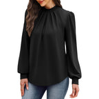 Wiholl Long Sleeve Shirts For Women Mock Neck Tops Pleated Front Blouses Dressy Casual Spring Fall Clothes 2026 Fashion