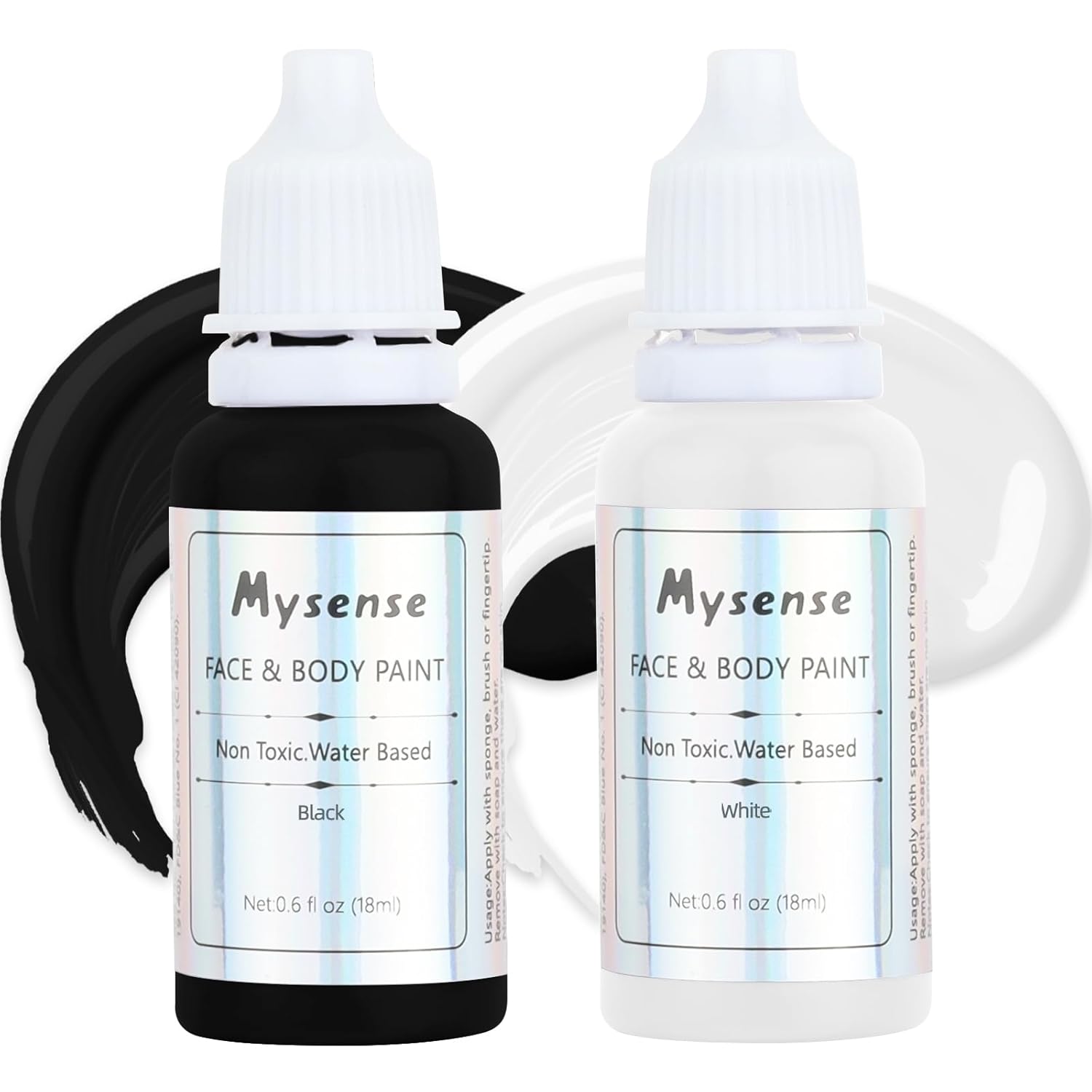 Mysense Black and White Face Body Paint Set,Water Based Washable Face Paint,Non-toxic Cream Body Paint for Halloween SFX Cosplay Clown Skull Zombie Vampire Makeup,0.6oz/pc