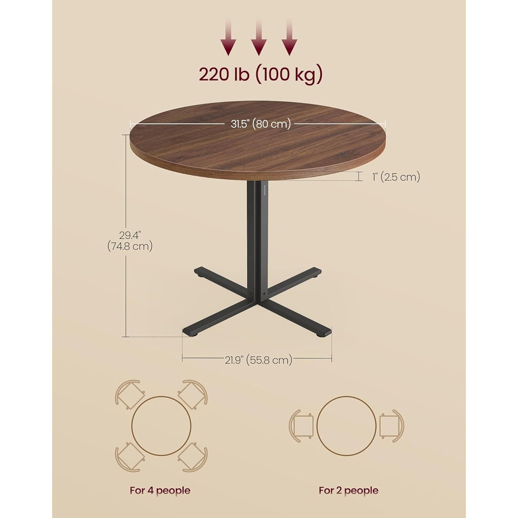 Vasagle Dining Table, Small Round Kitchen Table For 4 People, 31.5 X 29.4 Inches, For Dining Room, Living Room, Farmhouse, Water-Resistant, Somber Walnut Ukdt082K01V1