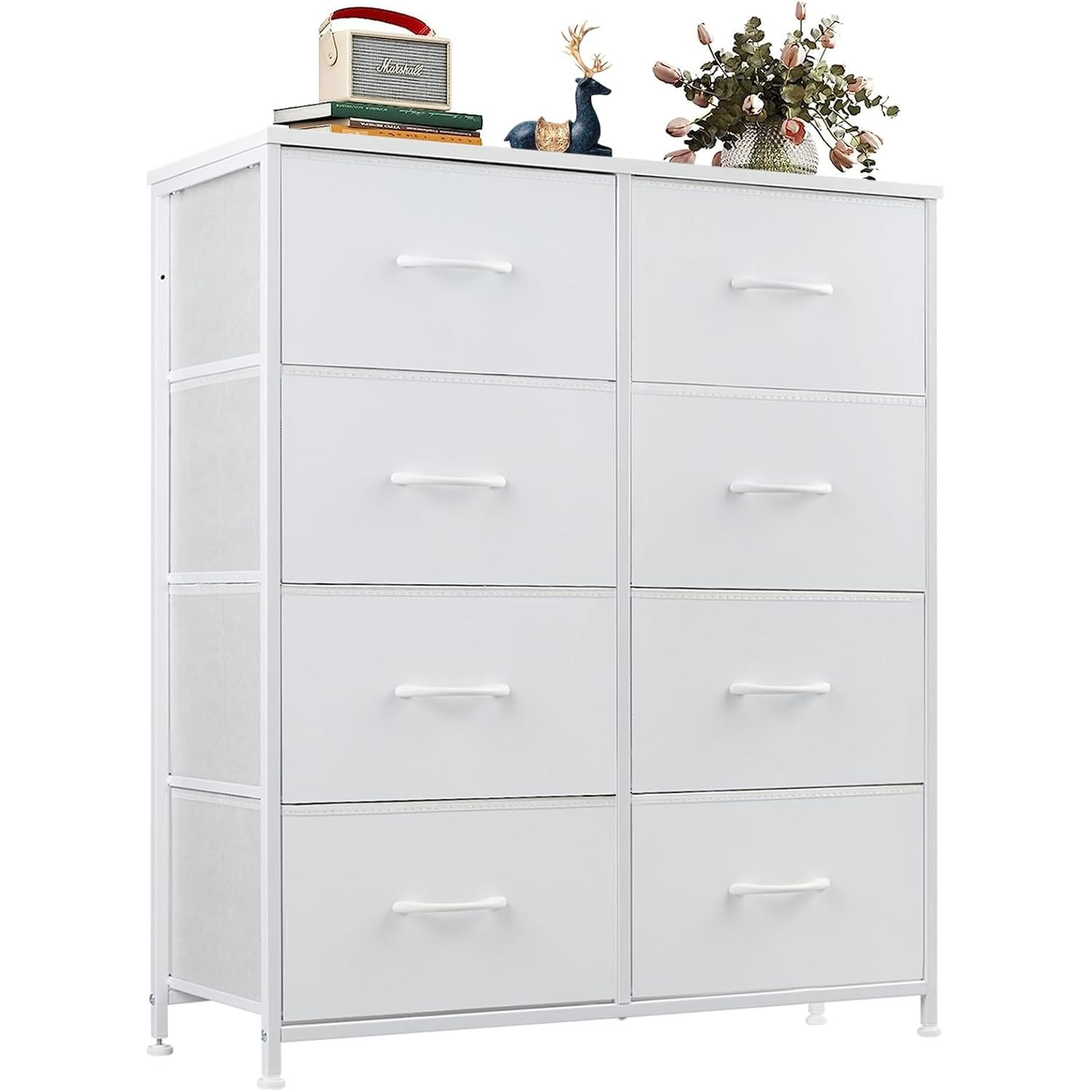 Olixis Dresser For Bedroom, 8 Storage Drawers, Tall Fabric Tower Organizer | Large Dresser For Closet, Chest Of Drawers With Metal Frame Wooden Top For Nursery, Living Room, Entryway, White