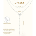 CHESKY Long Necklaces for Women, 14k Gold Plated/Streling Silver Lariat Necklace Dainty Statement Prom Necklace Rosary Cross Sun Drop Pendant Dangle Necklace Gold Prom Jewelry for Women Gifts