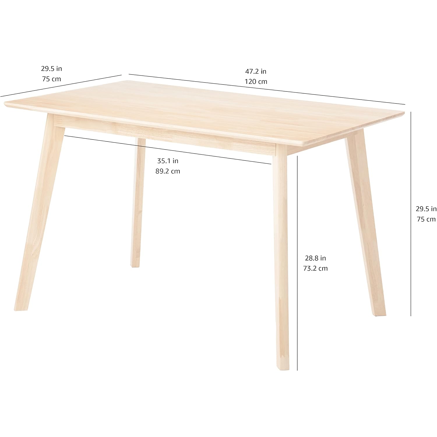 Amazon Basics Fsc Certified Sturdy Solid Wood Rectangular Dining Table, Easy Assembly, Kitchen Table, 29.5"D X 47.2"W X 29.5"H, Natural Wood