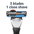 Amazon Basics 3-Blade Motion Sphere Razor for Men with Dual Lubrication, Pivoting Head for Comfortable Shave, Handle & 20 Cartridges, 21 Piece Set, Black (Previously Solimo)