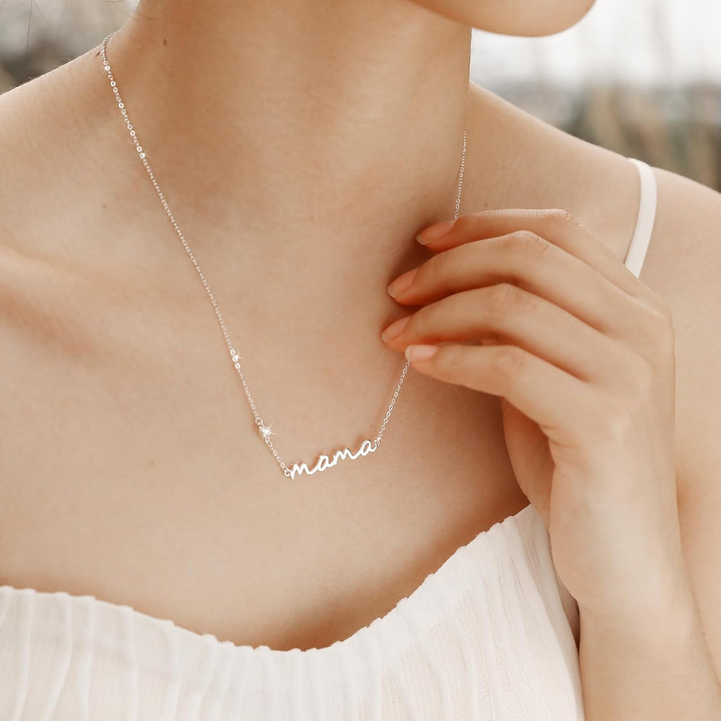 Mama Necklace for Women Mom Jewelry-S925 Sterling Silver Heart Zircon Birthstone Adjustable Trendy Dainty Pendant for Wife Grandmother Birthday Mother's Day Anniversary Christmas