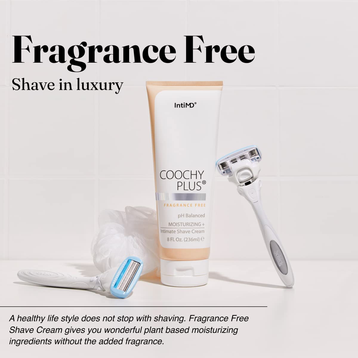 IntiMD Coochy Plus Intimate Shaving Cream Fragrance Free For Pubic, Bikini Line, Armpit and more - Rash-Free, Prevents Razor Burns & Bumps, In-Grown Hair, Itchiness 8oz Tube