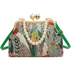 Vintage Embroidered Flower Handbag Retro Pearl Chain Crossbody Bag Clutch Kiss Lock Top Handle Shoulder Purse Wallet 2026