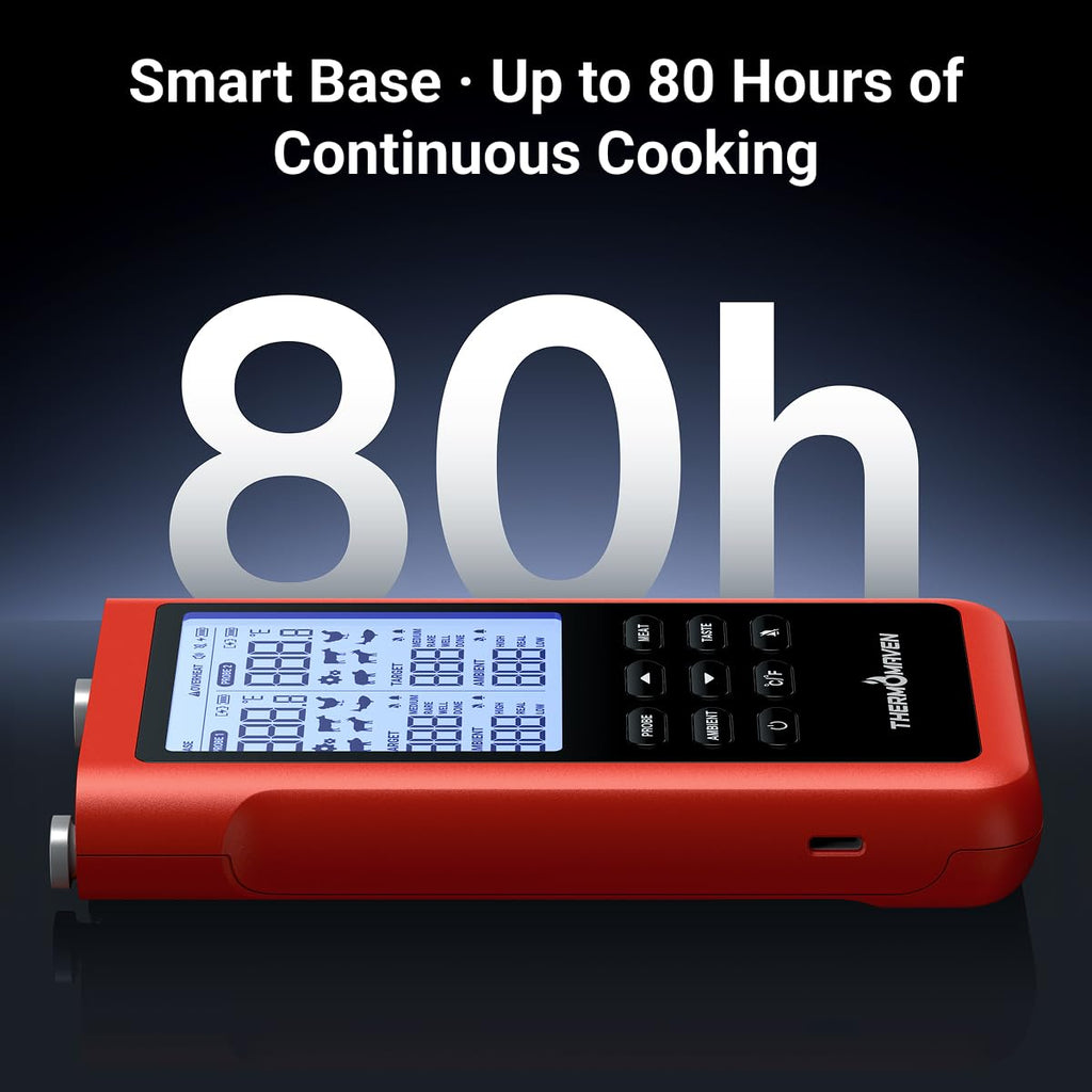 Thermomaven 3000Ft Wireless Meat Thermometer, No App Needed, 2 Probes | Sub-1G Long Range, Digital Smart Base, 6 Sensor Nist Accuracy, Ipx8, Bbq Smoker Grill Oven Brisket Steak Turkey Pork Roast