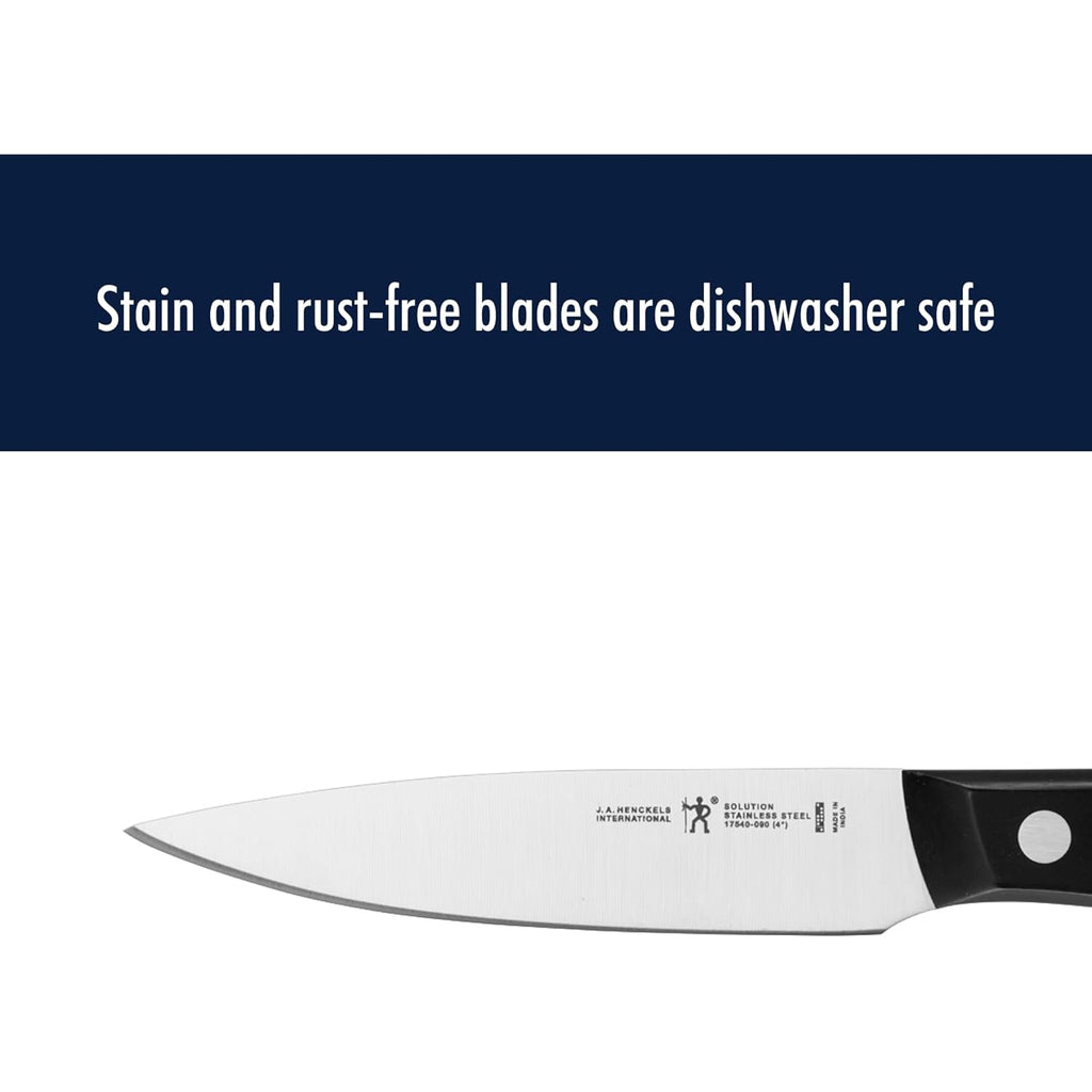 HENCKELS Solution Razor-Sharp 4-inch Compact Chef Knife, German Engineered Informed by 100+ Years of Mastery, Black/Stainless Steel